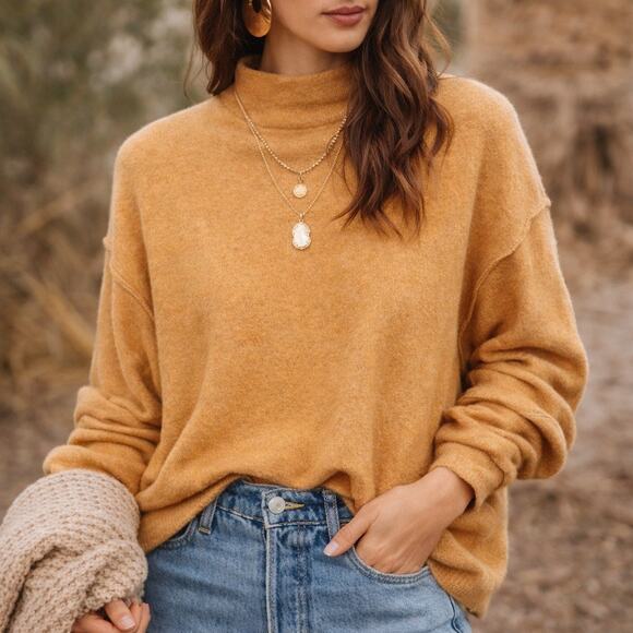 Free People Sweaters - Free People Breakaway Mock Neck Pullover Sweater Desert Sand Small Dolman Sleeve